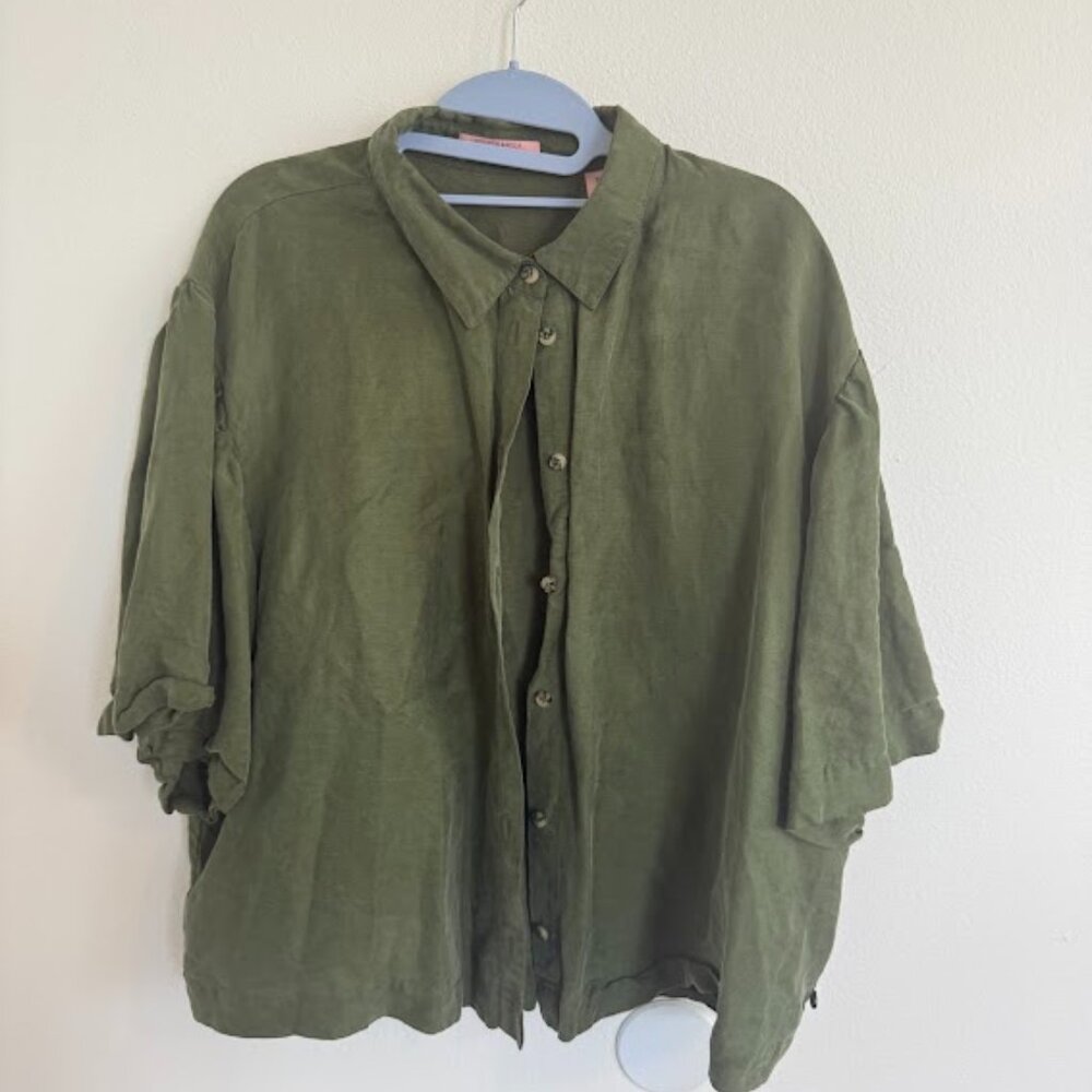 Scotch & Soda Green Short Flutter Sleeve Button-Up XL
